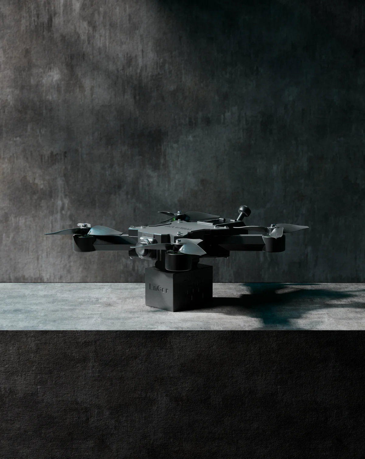 The EnCor Corvin X wing model on its display pedestal.